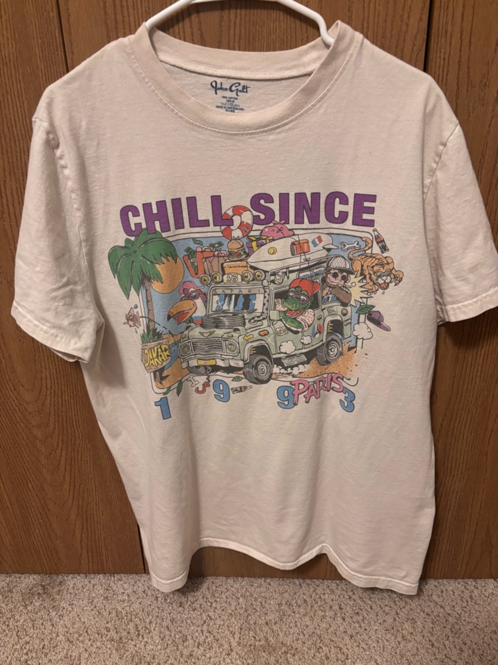 Vintage Brandy Melville Cream Tee with Colorful 'Chill Since' Road Trip Graphic